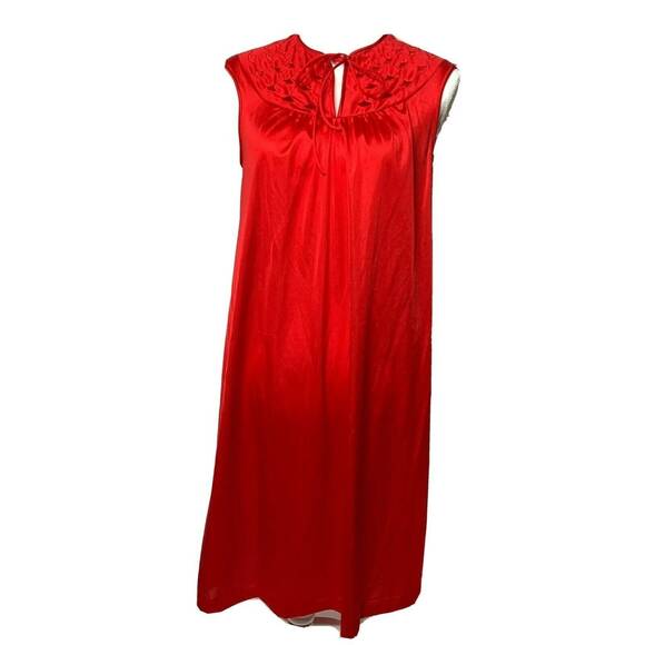 Vtg Vanity Fair Nightgown red nightgown 60s Modest Sleepwear 4p Embroidered - Picture 10 of 10